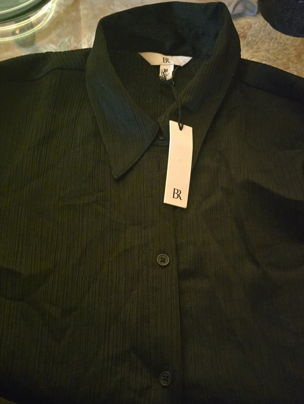 BR Top Button-down Womens Size Medium Black Textured Button-Up High End